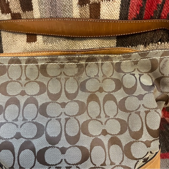 Coach • brown leather & woven adjustable shoulder bag with classic “C” allover - Picture 7 of 16